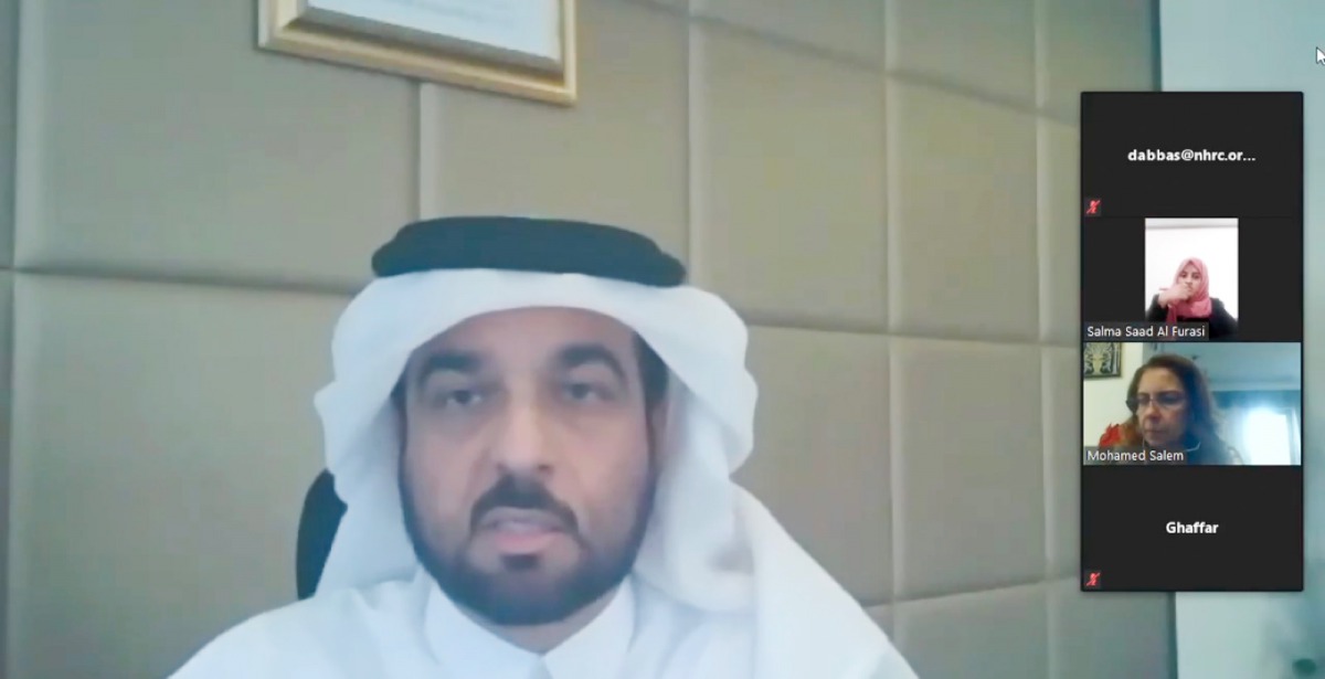 Sultan Hassan Al Jamali, Executive Director of the Arab Network of National Human Rights Institutions with other participants during the virtual discussion entitled “75 Years: Development of the Human Rights System: Implications and Prospects”.