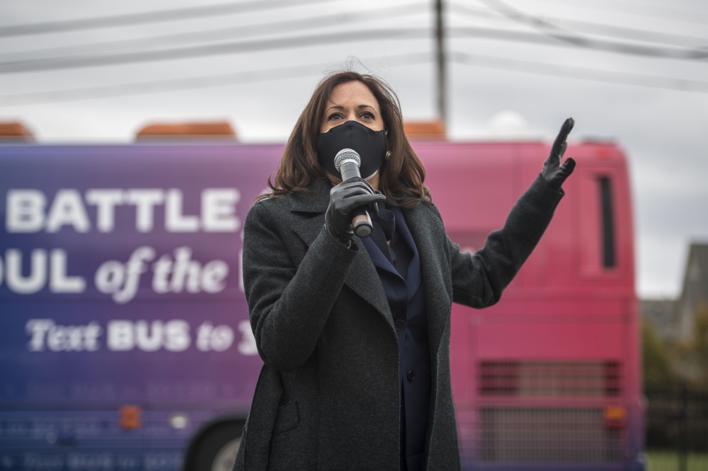 Kamala Harris (D-CA) speaks outside of Northwest Activities Center on October 25, 2020 in Detroit, Michigan. Harris is traveling to multiple locations in the metro Detroit area to campaign for Democratic presidential nominee Joe Biden. (Nic Antaya/Getty I