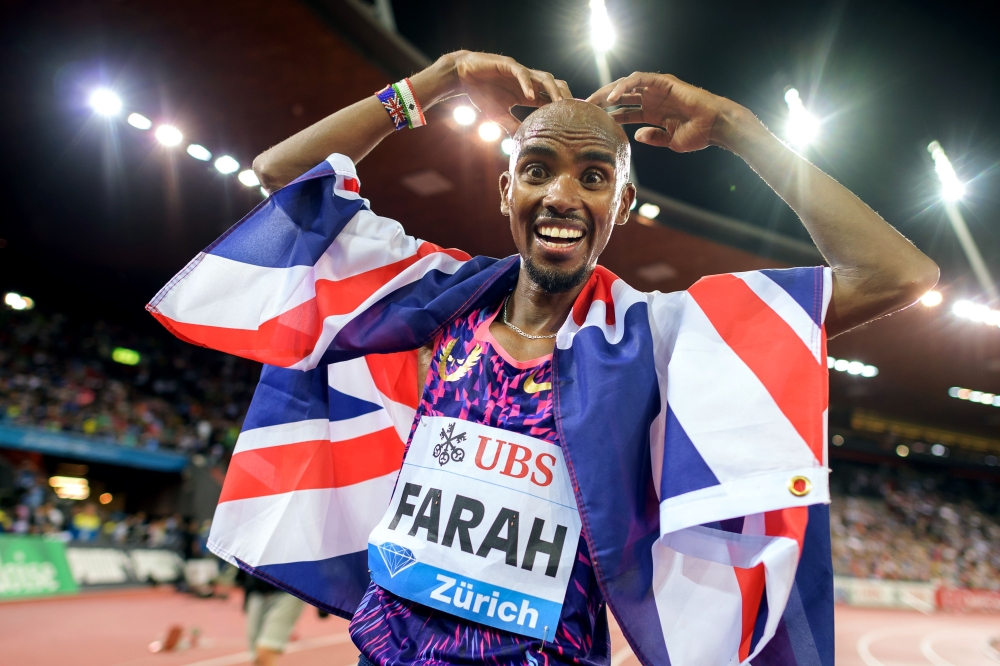 (FILES) In this file photo taken on August 24, 2017 Great Britain's Mo Farah celebrates after winning the men's 5000m event during the IAAF Diamond League Athletics Weltklasse meeting in Zurich on August 24, 2017. AFP / Fabrice Coffrini 