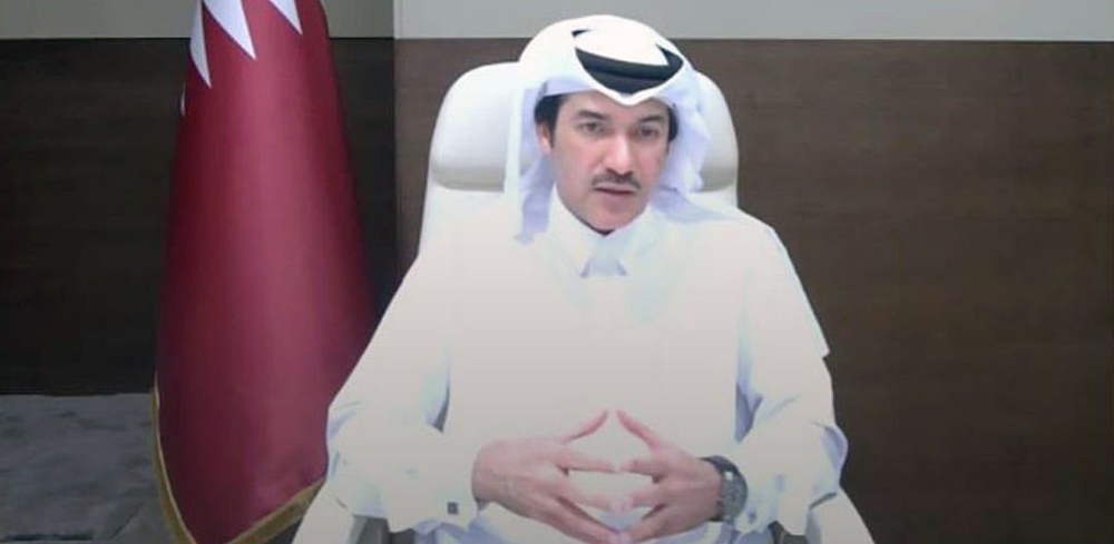 The Minister of State and Chairman of Qatar Free Zones Authority (QFZA), H E Ahmad Al Sayed, addressing the Los Angeles World Affairs Council & Town Hall event, yesterday. 