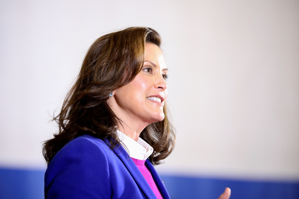 FILE PHOTO: Michigan Governor Gretchen Whitmer (D-MI) speaks during an event with U.S. Democratic presidential candidate Joe Biden (not pictured) in Southfield, Michigan, U.S. , October 16, 2020. REUTERS/Tom Brenner/File Photo