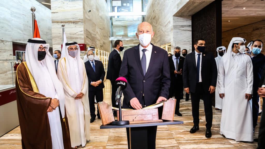 President of the Republic of Tunisia H E Kais Saied during a visit to Qatar National Library. 