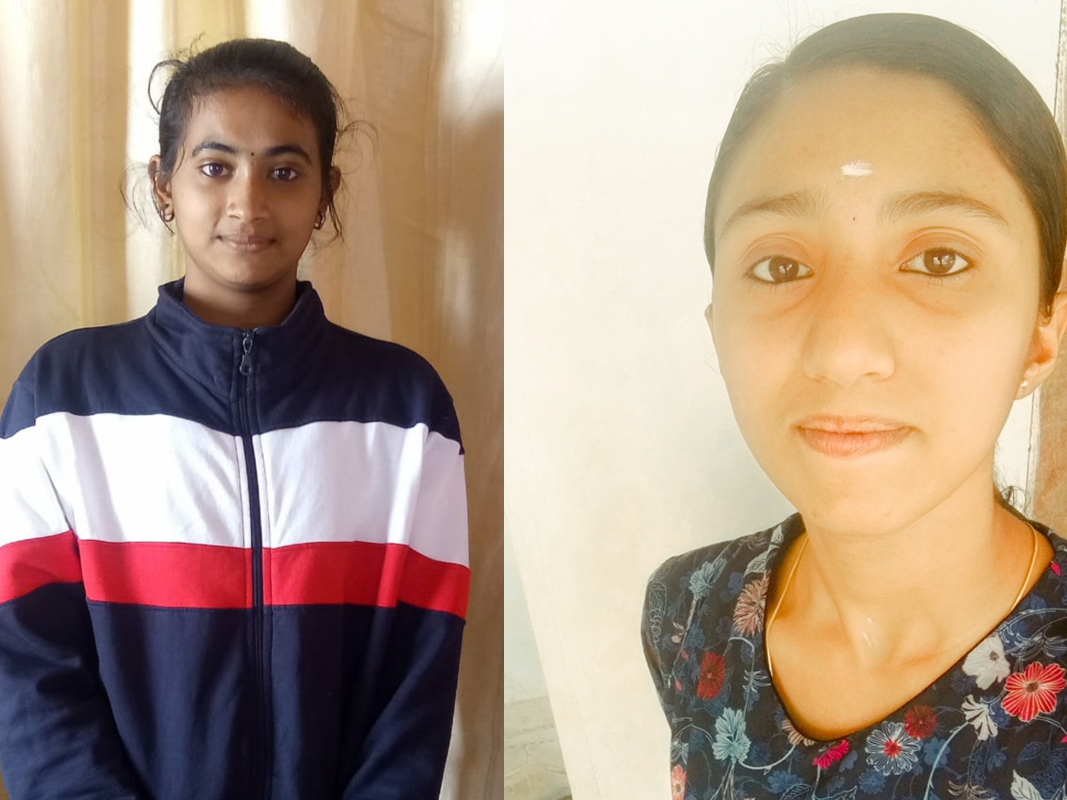 Volleyball winner Anusree (left) and runner-up Archana 