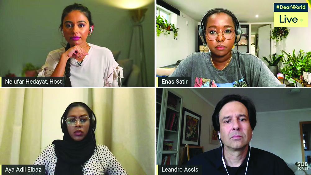 Artists at the third episode of #DearWorldLive, hosted by Doha Debates. 