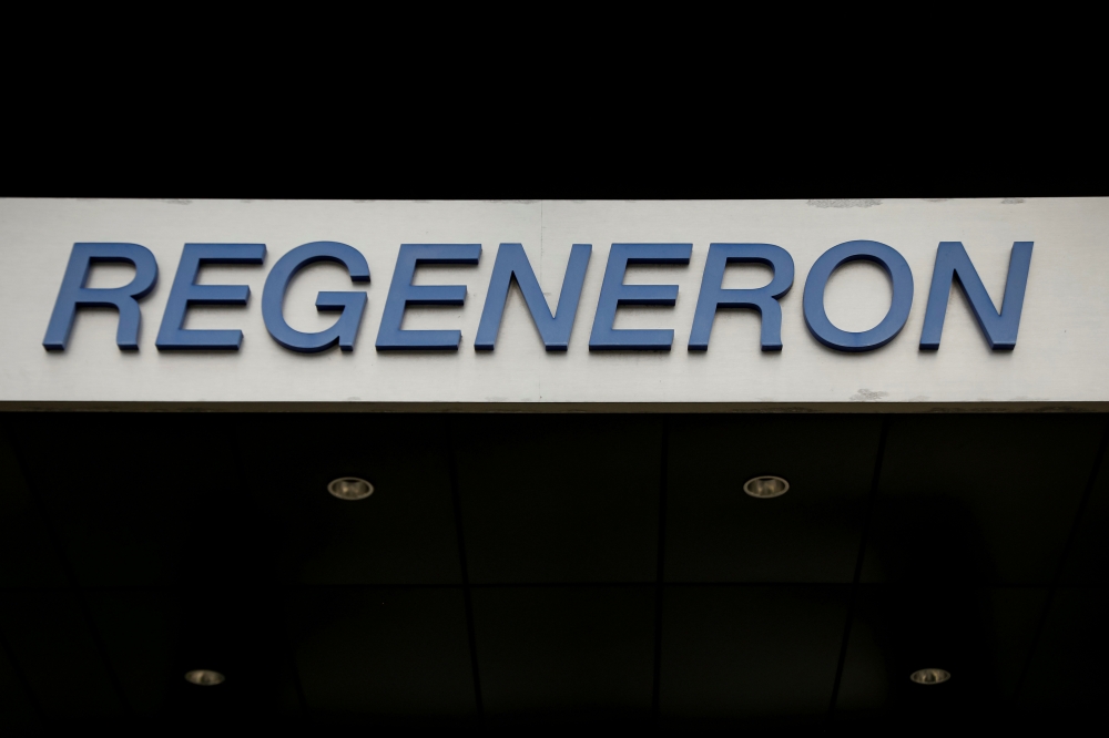 File photo: The Regeneron Pharmaceuticals company logo is seen on a building at the company's Westchester campus in Tarrytown, New York, U.S. September 17, 2020. Reuters/Brendan McDermid/File Photo