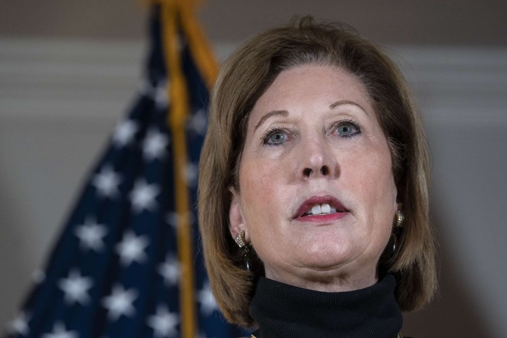 Attorney Sidney Powell speaks to the press about various lawsuits related to the 2020 election, inside the Republican National Committee headquarters on November 19, 2020 in Washington, DC. Drew Angerer/Getty Images/AFP