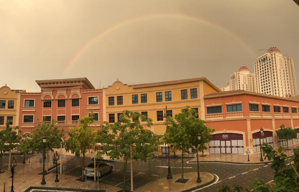 A rainbow formed after light rain at The Pearl-Qatar. Picture by The Peninsula reader Mohamed Rafic