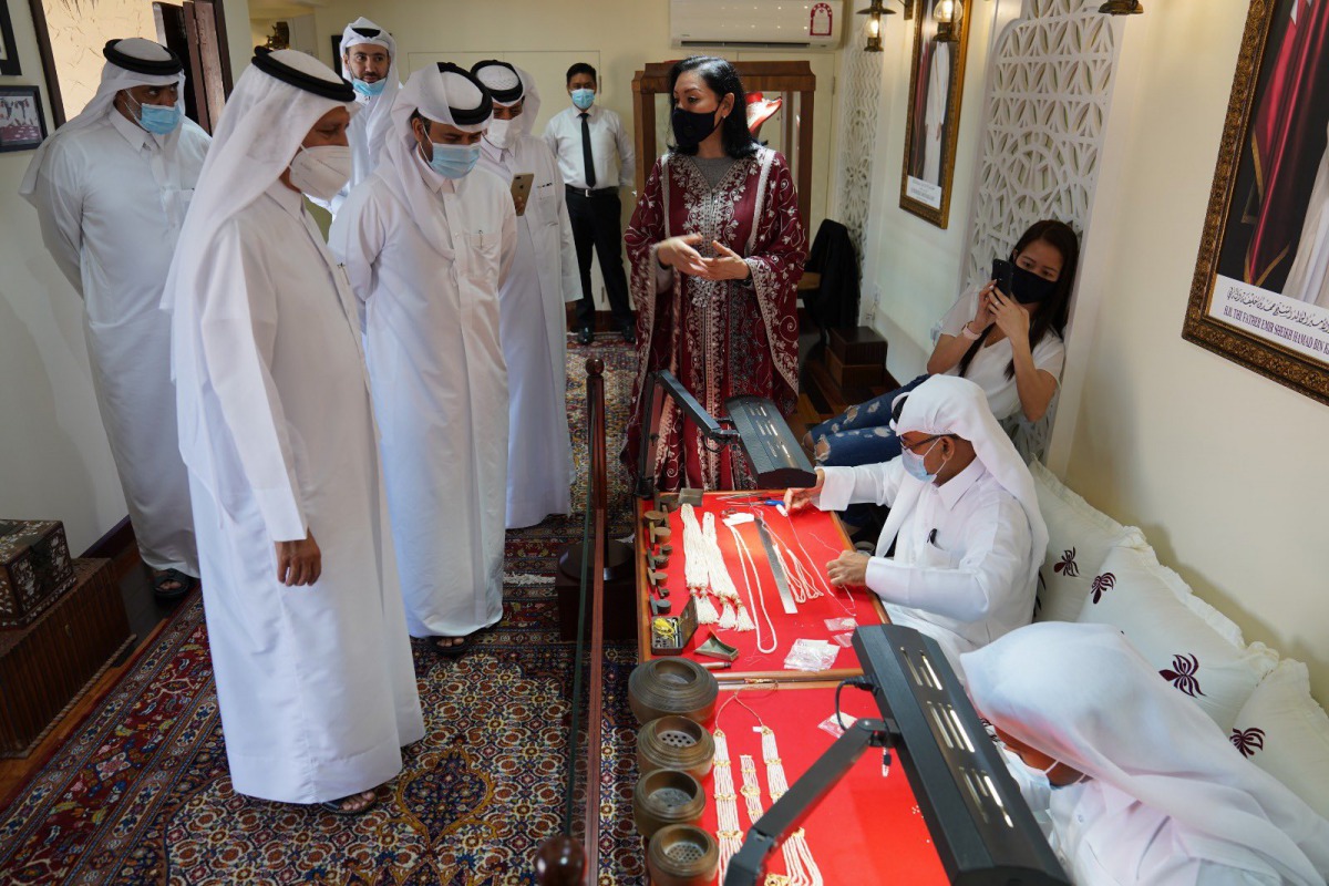 Shura Council Speaker H E Ahmed bin Abdullah bin Zaid Al Mahmoud and other officials visiting the 10th Katara Traditional Dhow Festival. 