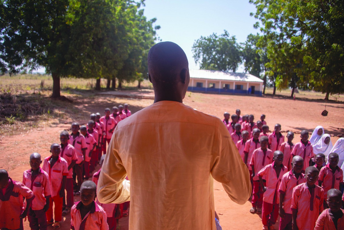Head teacher at Rafin Giwa Model Primary School addressing the students.