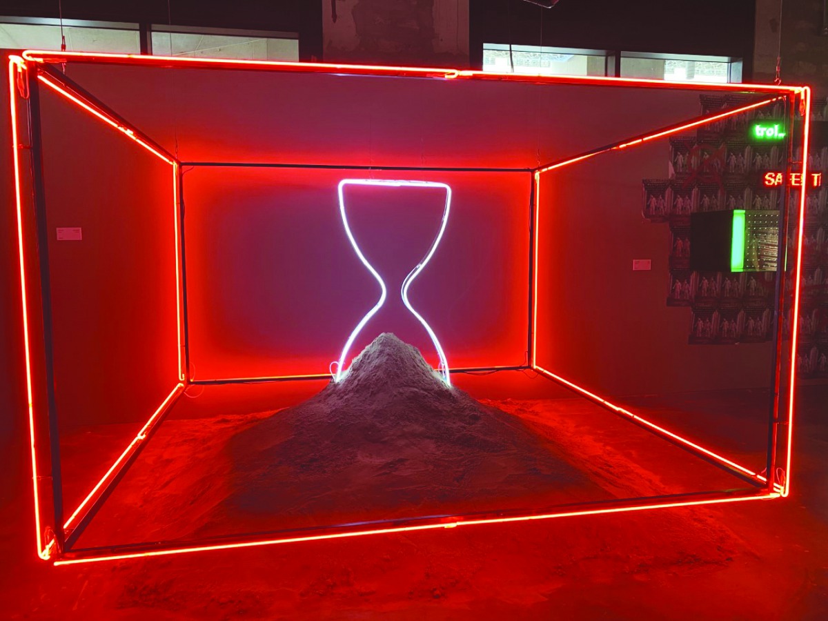 “Sand Box”, an art installation by Qatari artist and filmmaker AJ Al Thani on display at Outbreak exhibition. Al Thani is one of the artists participating in the exhibition talk tomorrow at Sikkat Wadi Msheireb. Pic Raynald C Rivera / The Peninsula 