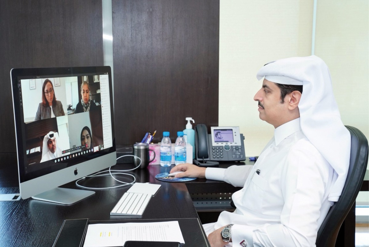 Director of the Public Health Department at the MoPH, Sheikh Dr. Mohammed bin Hamad Al Thani, taking part in a virtual public health forum.