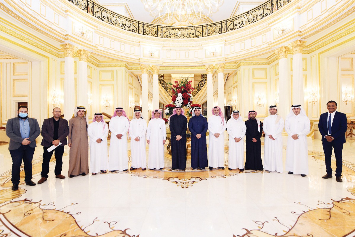 Sheikh Dr. Khalid bin Thani Al Thani, Chairman of the Board of Directors of Dar Al Sharq, along with Abdul Latif Abdullah Al Mahmoud, CEO of Dar Al Sharq; Jaber Al Harami, Deputy CEO of Dar Al Sharq; Dr. Khalid Mubarak Al-Shafi, Editor-in-Chief of The Pen