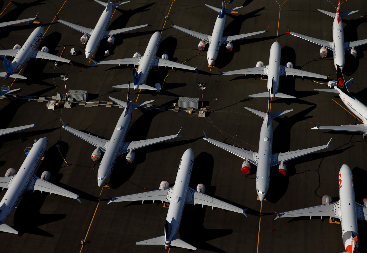 FILE PHOTO: Grounded Boeing 737 MAX aircraft are seen parked in an aerial photo at Boeing Field in Seattle, Washington, U.S. July 1, 2019. REUTERS/Lindsey Wasson/File Photo
