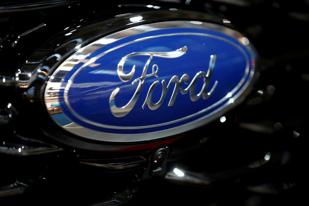 FILE PHOTO: FILE PHOTO: Ford logo is pictured at the 2019 Frankfurt Motor Show (IAA) in Frankfurt, Germany. REUTERS/Wolfgang Rattay/File Photo/File Photo
