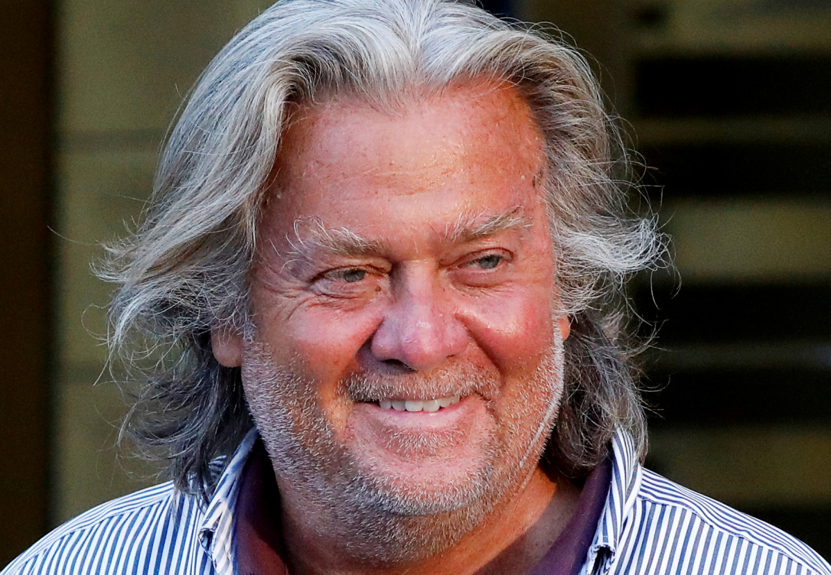 FILE PHOTO: Former White House Chief Strategist Steve Bannon exits the Manhattan Federal Court, following his arraignment hearing for conspiracy to commit wire fraud and conspiracy to commit money laundering, in the Manhattan borough of New York City, New