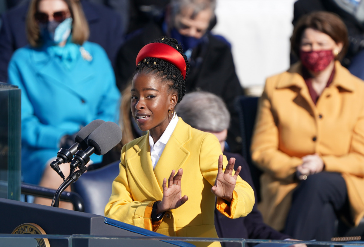 Amanda Gorman recites a poem during the inauguration of Joe Biden as the 46th President of the United States on the West Front of the U.S. Capitol in Washington, U.S., January 20, 2021. REUTERS/Kevin Lamarque
