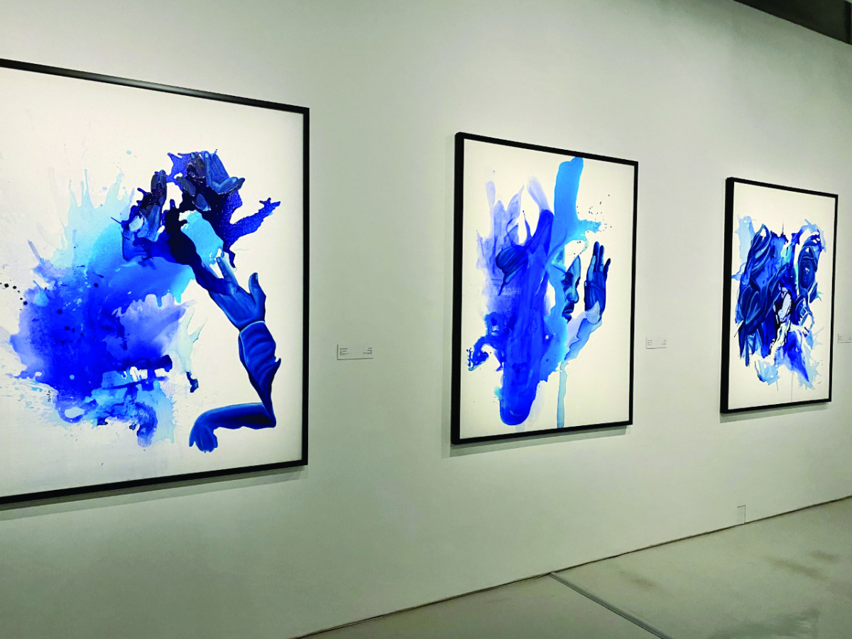 Some of the paintings by Qatari artist Muna Al Bader which are on display at “Grey Times” exhibition at the Fire Station. PIC: RAYNALD C RIVERA/THE PENINSULA