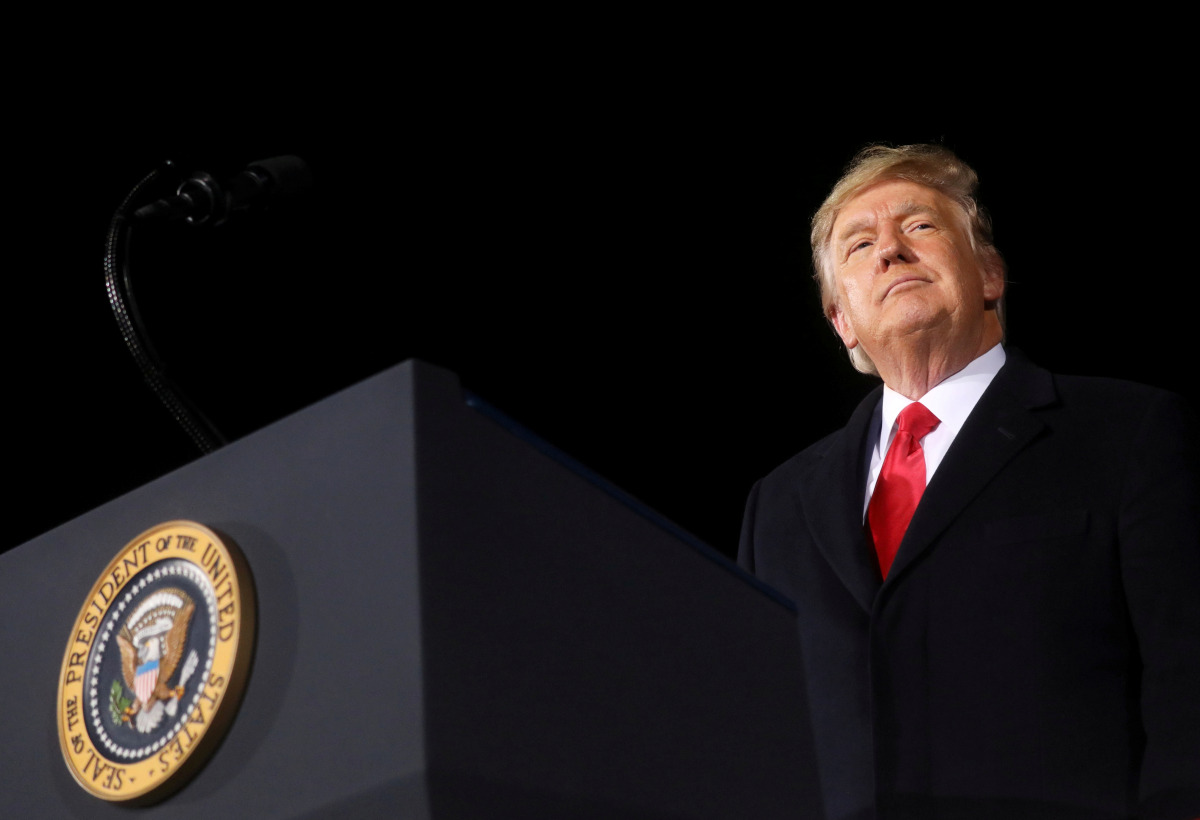 FILE PHOTO: U.S. President Donald Trump addresses a campaign rally in Dalton, Georgia, U.S., on the eve of the run-off election to decide both of Georgia's Senate seats January 4, 2021. REUTERS/Leah Millis/File Photo
