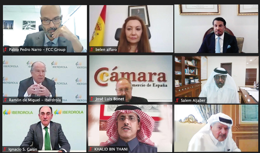 Officials and members of the Qatari-Spanish Joint Business Council during a virtual webinar held recently. 