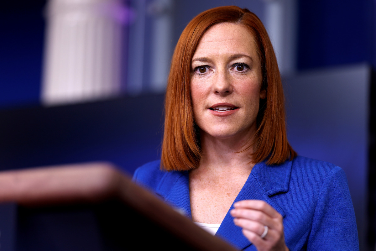 FILE PHOTO: White House Press Secretary Jen Psaki delivers remarks during a news conference inside the James S. Brady Press Briefing Room at the White House in Washington, U.S., February 2, 2021. REUTERS/Tom Brenner/File Photo
