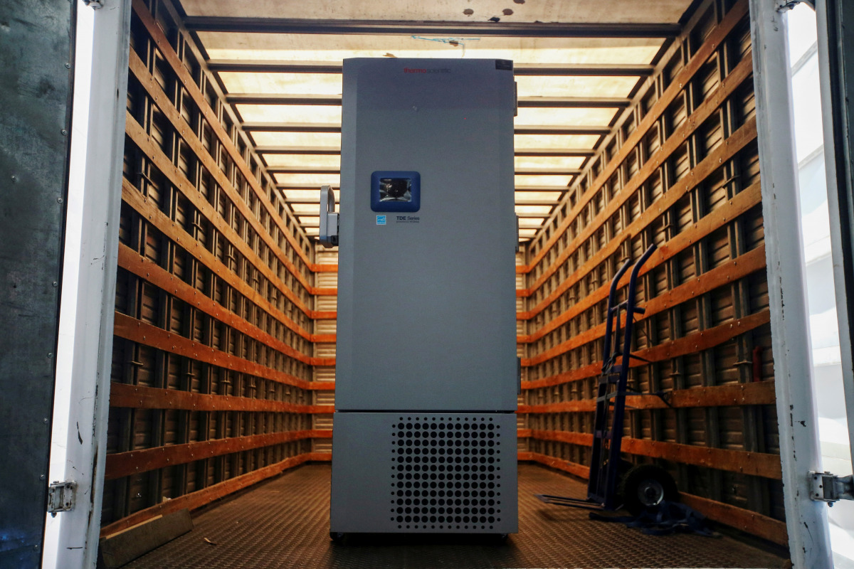FILE PHOTO: An ultra-low temperature freezer, where the vaccines against the coronavirus disease (COVID-19) will be stored, is seen inside a warehouse of the Colombian Ministry of Health, in BOGOTA, Colombia January 19, 2021. REUTERS/Luisa Gonzalez/File P