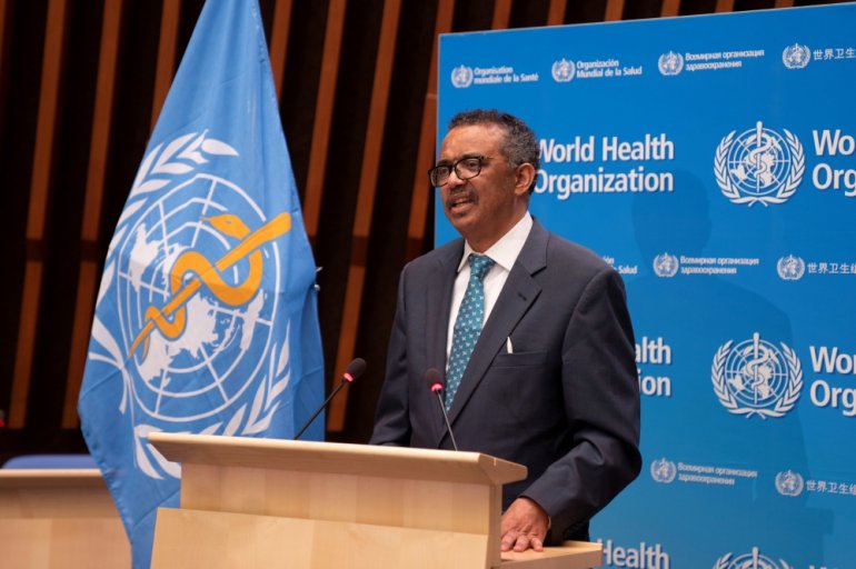 Tedros Adhanom Ghebreyesus, director general of World Health Organization (WHO) speaks at the virtual 73rd World Health Assembly (WHA) following the coronavirus disease (COVID-19) outbreak in Geneva, Switzerland, May 18, 2020. Christopher Black/WHO/Handou