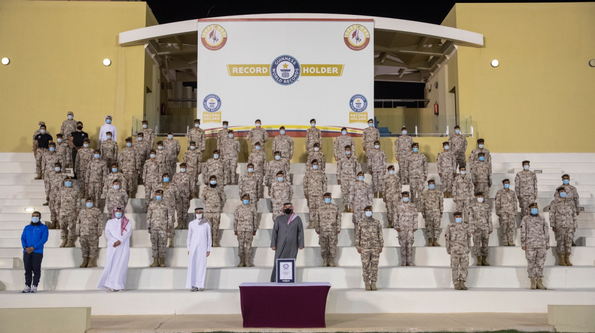 Deputy Prime Minister and Minister of State for Defence Affairs, H E Dr. Khalid bin Mohammed Al Attiyah, and Minister of Culture and Sports H E Salah bin Ghanem Al Ali at the Calisthenics park in Meqdam camp yesterday.  