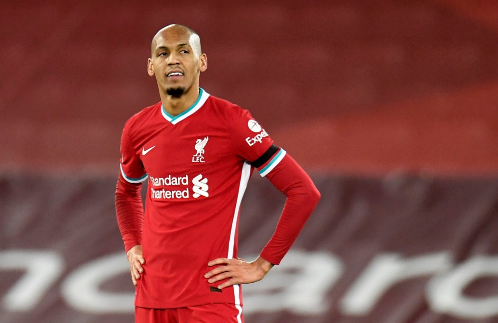 December 16, 2020 Liverpool's Fabinho reacts after conceding their first goal scored by Tottenham Hotspur's Son Heung-min Pool via REUTERS/Peter Powell