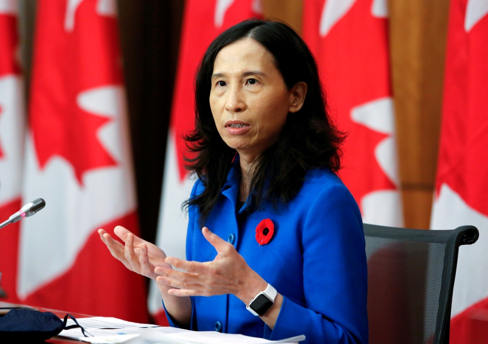 Canada's Chief Public Health Officer Dr. Theresa Tam speaks at a news conference held to discuss the country's coronavirus disease (COVID-19) response in Ottawa, Ontario, Canada November 6, 2020. REUTERS/Patrick Doyle/File Photo