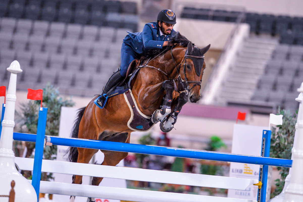 Saeed Nasser Al Qadi guides Andreas SPB Z over a hurdle during the Big Tour event yesterday.