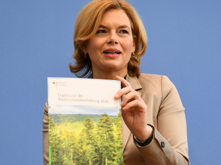 German Agriculture Minister Julia Kloeckner presents the results of the forest status survey during a news conference in Berlin, Germany, on February 24, 2021. Reuters/Annegret Hilse
