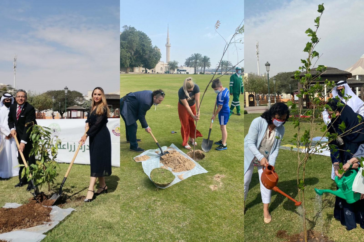 FROM LEFT: Ambassador of the Republic of Austria to Qatar, H E Karin Fichtinger-Grohe, Ambassador of Peru, H E Jose Arsenio Benzaquen Perea and Ambassador of Bosnia and Herzegovina, H E Haris Lukovac planting trees
