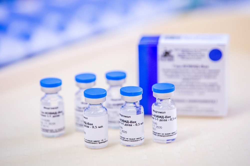 Vials of the Sputnik V (Gam-COVID-Vac) vaccine are seen at the Del-Pest Central Hospital in Budapest, Hungary, February 12, 2021. Zoltan Balogh/MTI/MTVA/Pool via REUTERS/File Photo