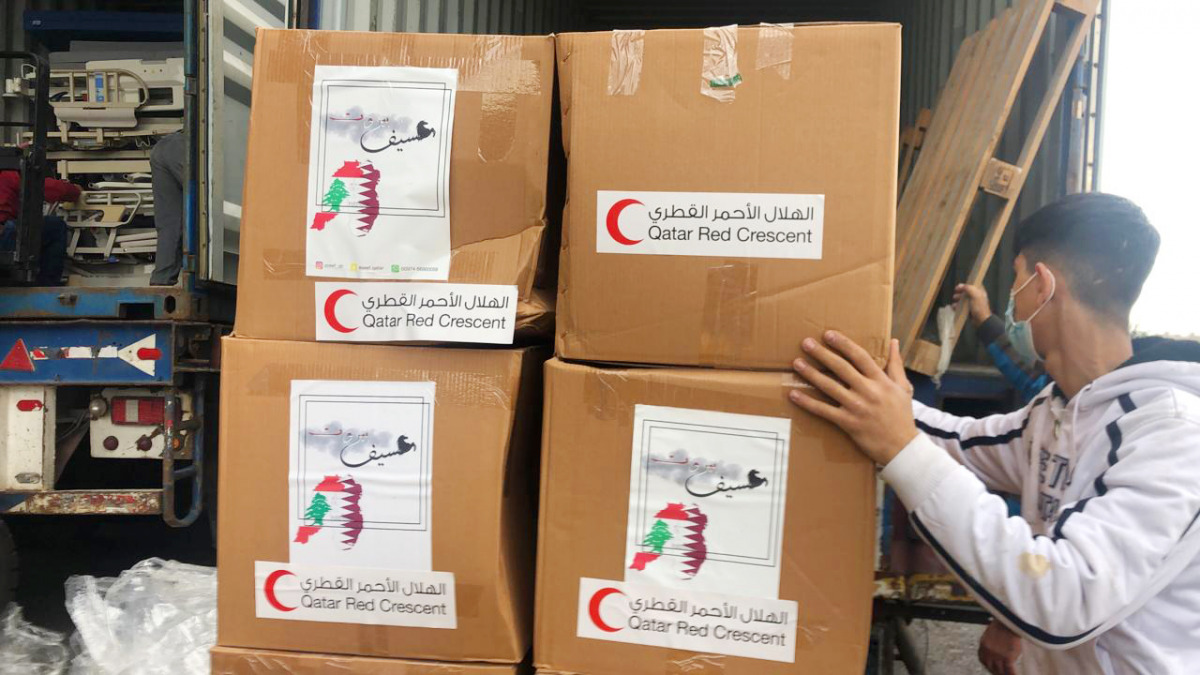 Humanitarian aid provided by QRCS to Lebanon.