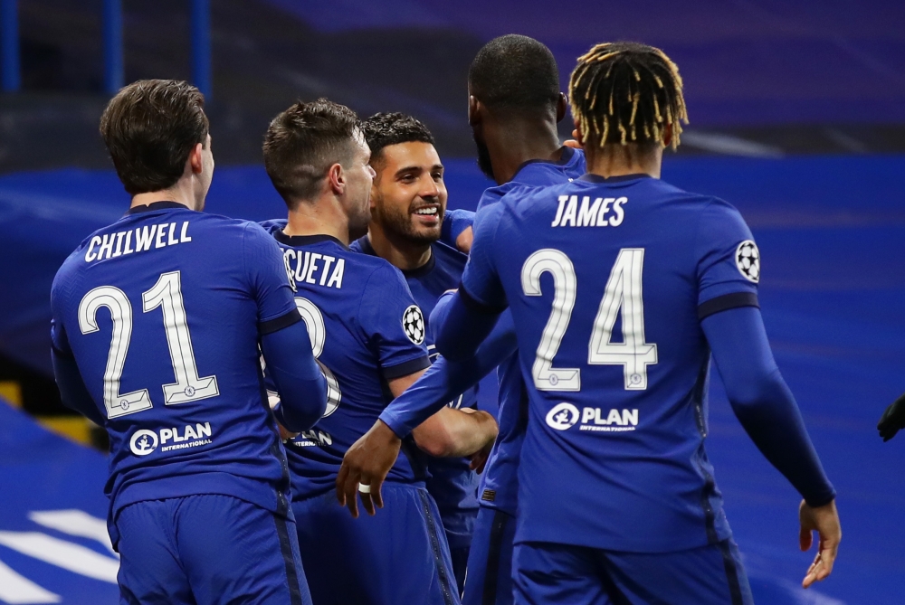 Chelsea's Emerson celebrates scoring their second goal with teammates REUTERS/David Klein