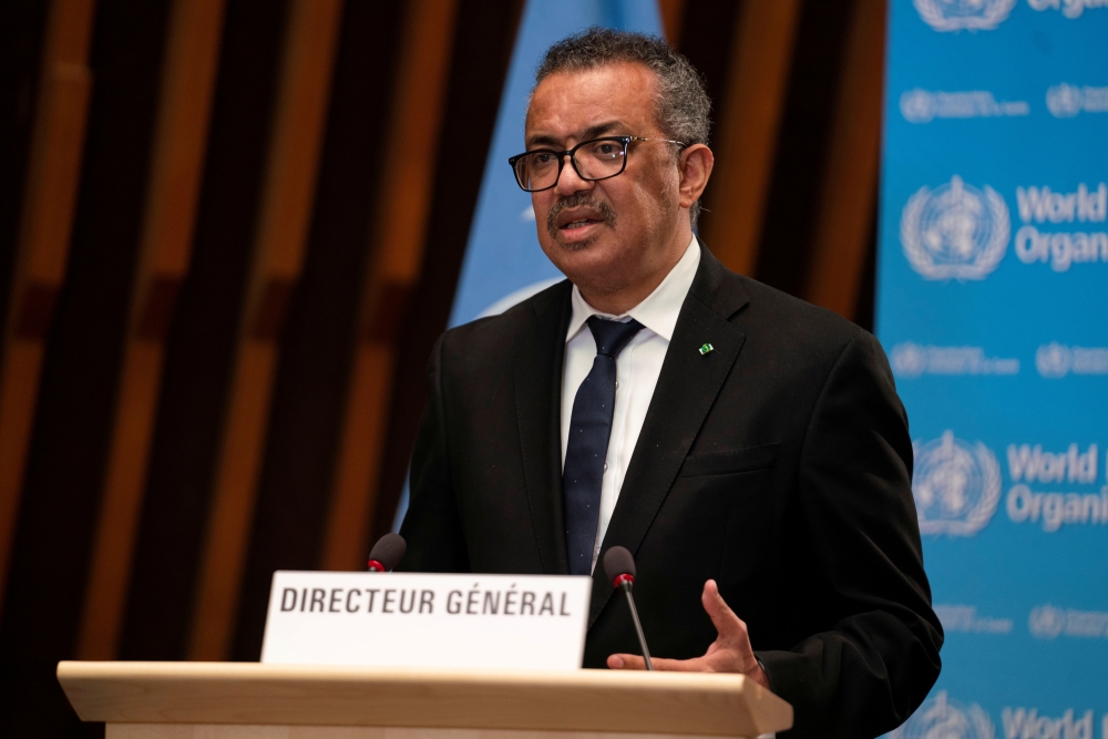 Tedros Adhanom Ghebreyesus, Director General of the World Health Organization (WHO), speaks in Geneva, Switzerland, January 18, 2021. Christopher Black/WHO/Handout via REUTERS