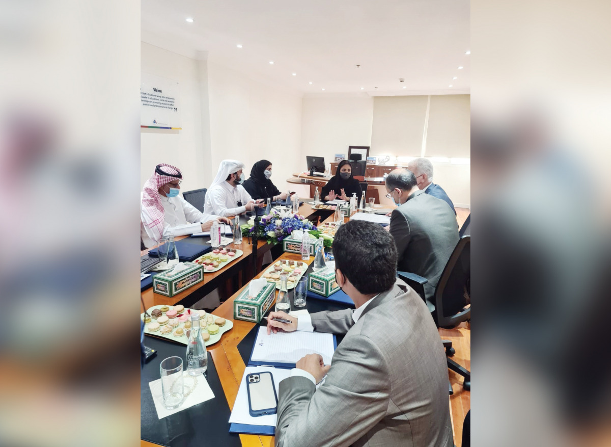 Dr. Sheikha Aisha bint Faleh Al Thani, Founder and Chairman of the Board of Directors of Al Faleh Educational Holding Company, addressing the meeting held on Monday at the company’s headquarters.
