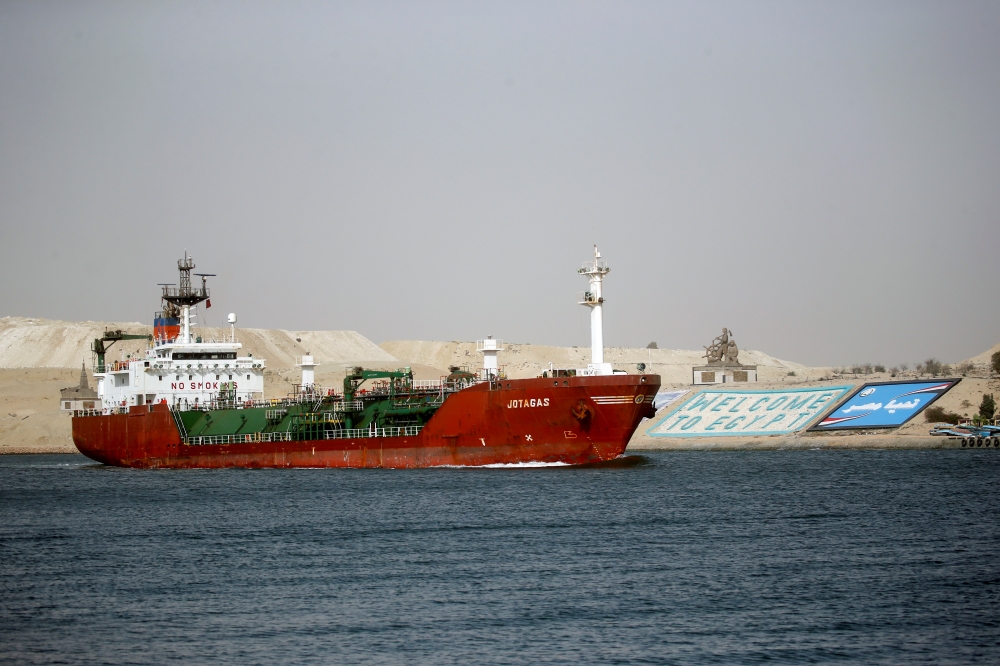 Jotagas ship is seen after passing through the Suez Canal in Ismailia, Egypt March 24, 2021. REUTERS/Amr Abdallah Dalsh