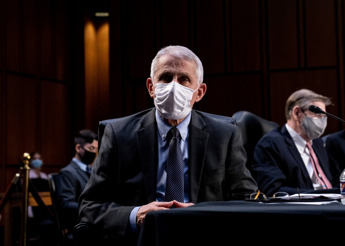 Dr. Anthony Fauci attends a U.S. Senate Health, Education, Labor, and Pensions Committee hearing to examine the COVID-19 response, focusing on an update from federal officials, on Capitol Hill in Washington, U.S., March 18, 2021. Anna Moneymaker/Pool via 