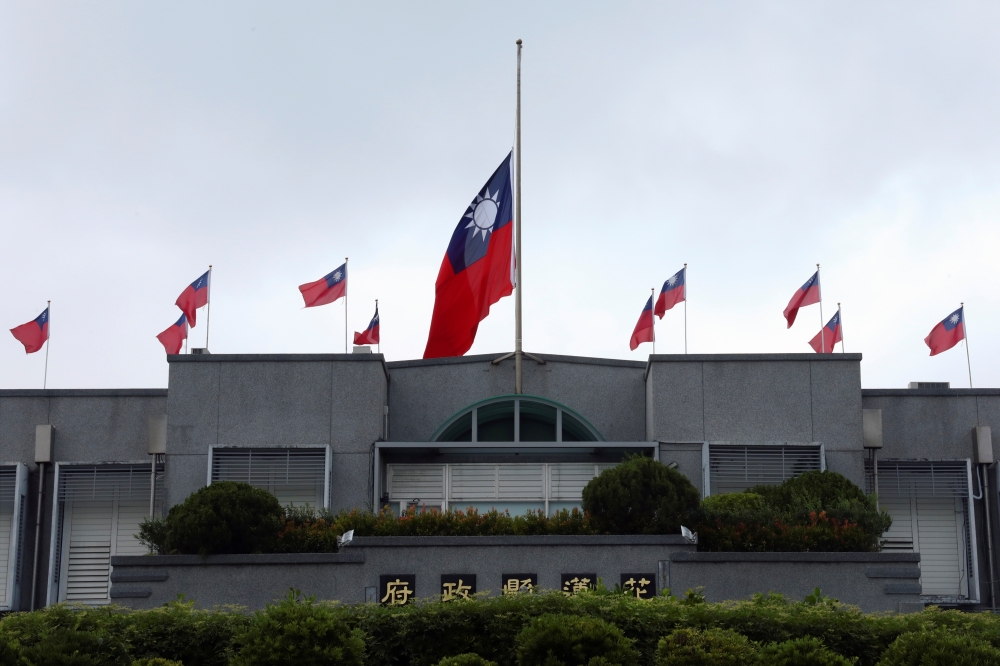 A Taiwan flag flies at half-staff at the Hualien County government building, a day after the deadly train derailment in a tunnel north of Hualien, Taiwan April 3, 2021. REUTERS/Annabelle Chih