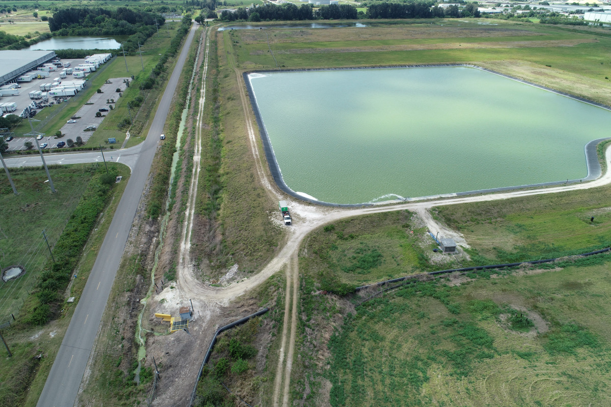 A reservoir of a defunct phosphate plant south of Tampa, where a leak at a waste water reservoir forced the evacuation of hundreds of homes and threatened to flood the area and Tampa Bay with polluted water, is seen in an aerial photograph taken in Piney 