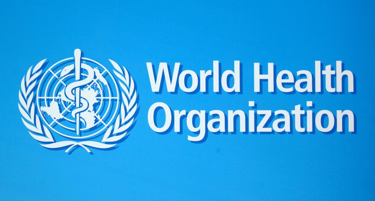 FILE PHOTO: The logo of the World Health Organization (WHO), is seen before a news conference in Geneva, Switzerland, June 25, 2020. REUTERS/Denis Balibouse/File Photo
