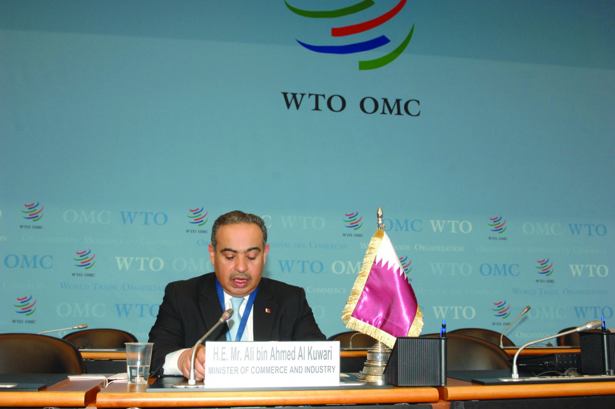Minister of Commerce and Industry, H E Ali bin Ahmed Al Kuwari, speaking during the opening session of Qatar’s third Trade Policy Review meetings at the World Trade Organization.