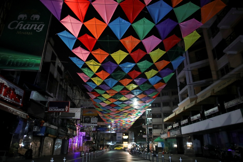 General view of the deserted Khaosan Road after the government shut down pubs and bars due to the outbreak of the coronavirus disease (COVID-19), in Bangkok, Thailand, April 9, 2021. REUTERS/Soe Zeya Tun

