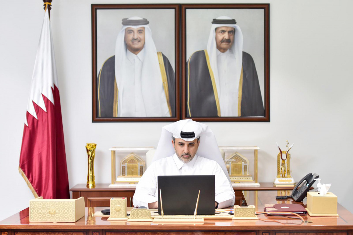 Minister of Municipality and Environment H E Eng. Abdullah bin Abdulaziz bin Turki Al Subaie taking part in the virtual sub-session on adaptation and recovery, held on the sidelines of the leaders’ summit on climate, yesterday.