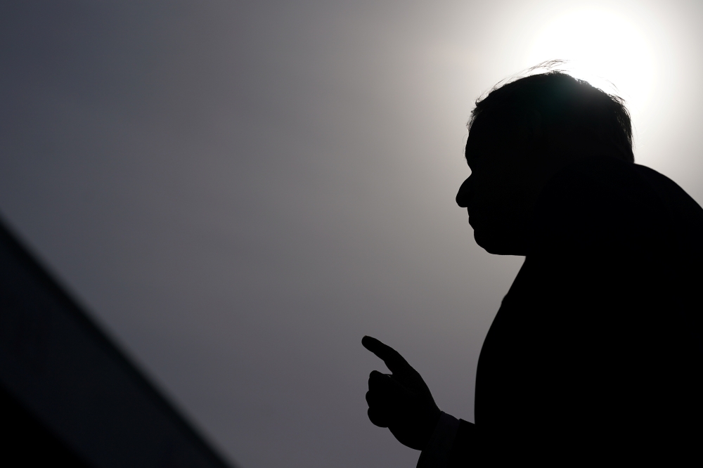 Britain's Prime Minister Boris Johnson's gives media interviews as he visits Hartlepool United Football Club ahead of the May 6 by-election, Hartlepool, Britain, April 23, 2021. Ian Forsyth/Pool via Reuters