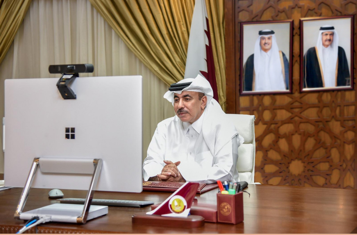 Minister of Transport and Communications H E Jassim Al Sulaiti taking part in the High-Level UN General Assembly Thematic Debate on Digital Cooperation & Connectivity, held virtually yesterday.
