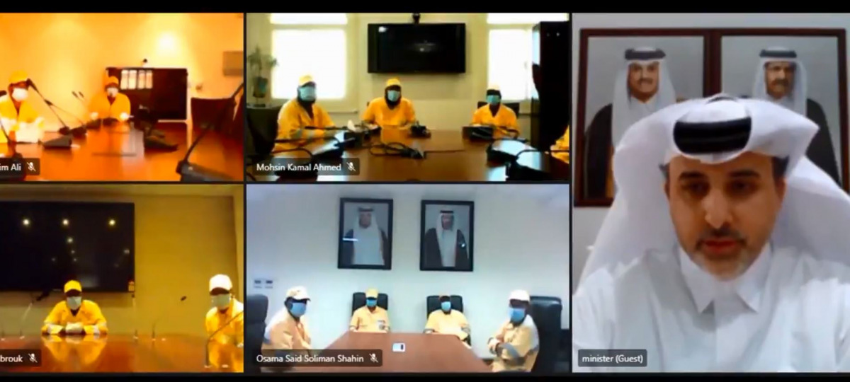 A screenshot from the video where Minister addressed the workers through video conferencing.