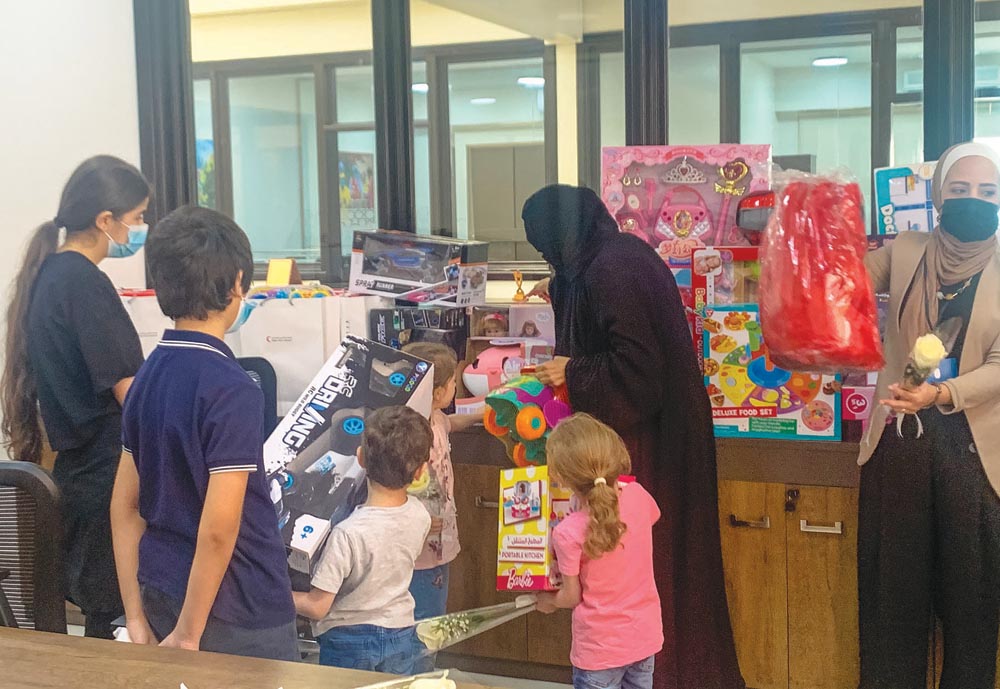 Gifts provided by Arab International Academy to Qatar Red Crescent Society for sick children.