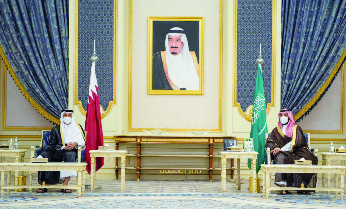 Amir H H Sheikh Tamim bin Hamad Al Thani holds talks with HRH Crown Prince, Deputy Prime Minister and Minister of Defence of the Kingdom of Saudi Arabia, Mohammed bin Salman bin Abdulaziz Al Saud, in Jeddah, yesterday.